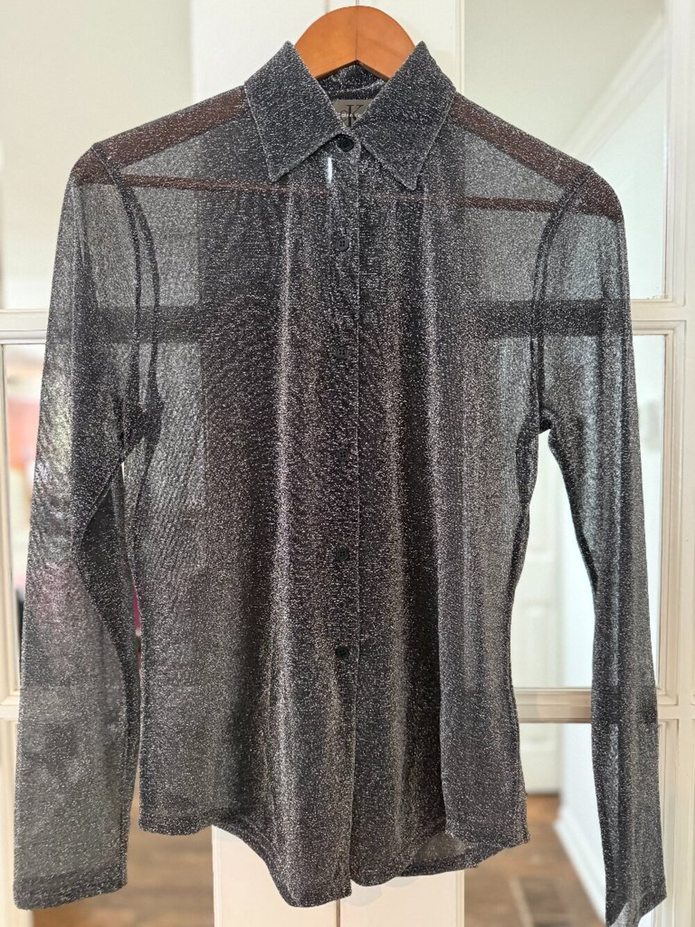 Calvin Klein sheer metallic blouse, like new, without tags